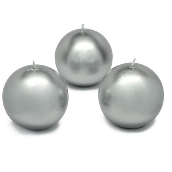 Zest Candle Zest Candle CBZ-038 3 in. Metallic Silver Ball Candles -6pc-Box CBZ-038 - main